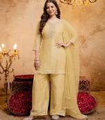 Yellow color smart crunchy fabric designer graceful partywear suit for trendy girlie looks