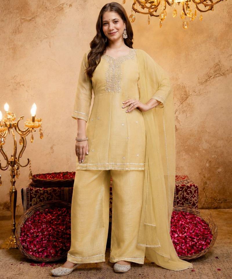 Yellow color smart crunchy fabric designer graceful partywear suit for trendy girlie looks