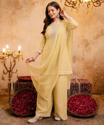 Yellow color smart crunchy fabric designer graceful partywear suit for trendy girlie looks 4