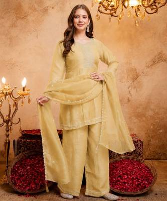 Yellow color smart crunchy fabric designer graceful partywear suit for trendy girlie looks 5