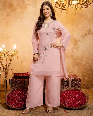 Pink color smart crunchy fabric designer graceful partywear suit for trendy girlie looks 1