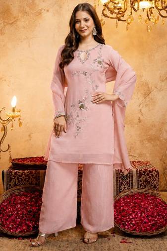 Pink color smart crunchy fabric designer graceful partywear suit for trendy girlie looks