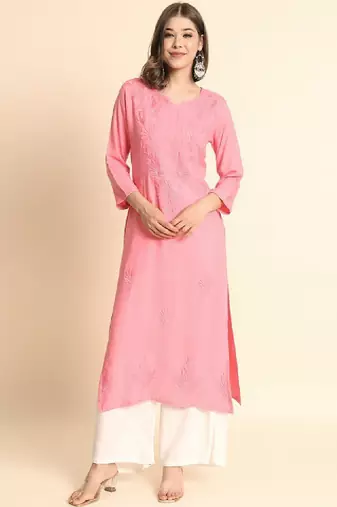 Floral embroidered thread work straight kurta