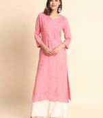 Floral embroidered thread work straight kurta