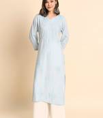 Floral embroidered thread work straight kurta