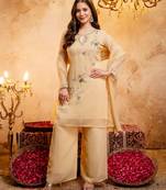 Yellow color smart crunchy fabric designer graceful partywear suit for trendy girlie looks
