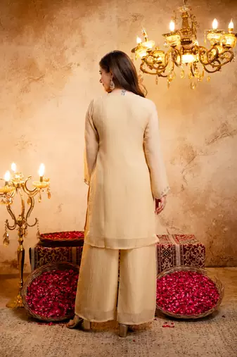 Yellow color smart crunchy fabric designer graceful partywear suit for trendy girlie looks