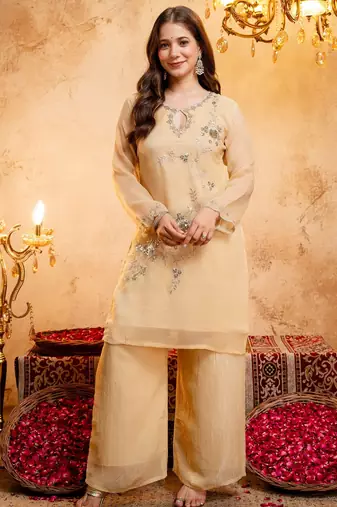 Yellow color smart crunchy fabric designer graceful partywear suit for trendy girlie looks