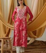 Abstract printed and embroidered straight kurta
