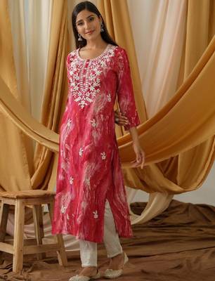 Abstract printed and embroidered straight kurta 2