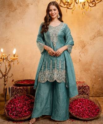 Blue color smart fendy fabric designer graceful partywear suit for trendy girlie looks 1