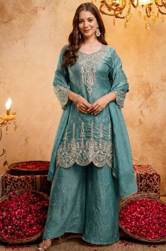 Blue color smart fendy fabric designer graceful partywear suit for trendy girlie looks