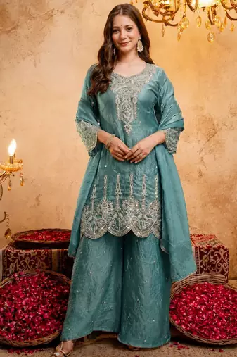 Blue color smart fendy fabric designer graceful partywear suit for trendy girlie looks