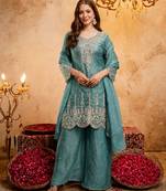 Blue color smart fendy fabric designer graceful partywear suit for trendy girlie looks