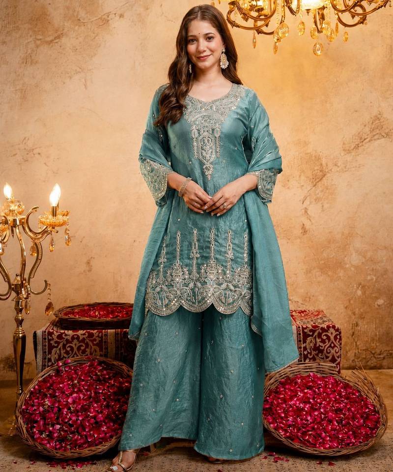 Blue color smart fendy fabric designer graceful partywear suit for trendy girlie looks
