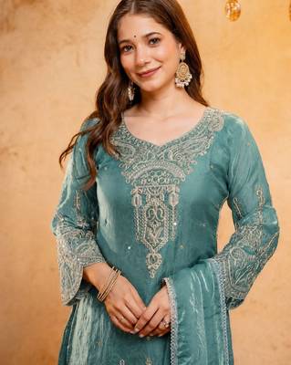 Blue color smart fendy fabric designer graceful partywear suit for trendy girlie looks 3