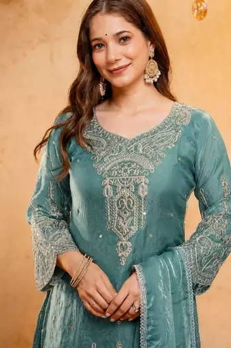 Blue color smart fendy fabric designer graceful partywear suit for trendy girlie looks