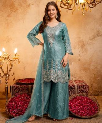 Blue color smart fendy fabric designer graceful partywear suit for trendy girlie looks 4