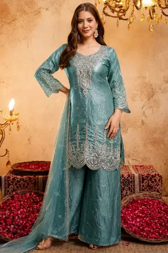 Blue color smart fendy fabric designer graceful partywear suit for trendy girlie looks