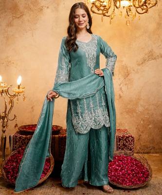 Blue color smart fendy fabric designer graceful partywear suit for trendy girlie looks 5
