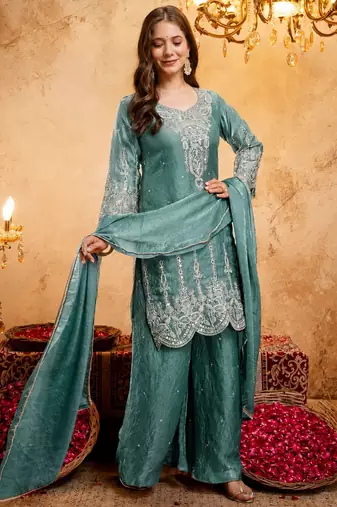 Blue color smart fendy fabric designer graceful partywear suit for trendy girlie looks