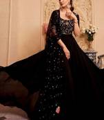 Black floral embroidered sequinned georgette anarkali kurta with dupatta