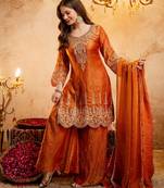 Orange color smart fendy fabric designer graceful partywear suit for trendy girlie looks
