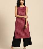 Women ethnic motifs printed kantha work dobby kurta