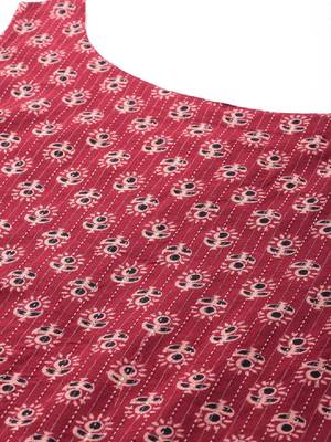Women ethnic motifs printed kantha work dobby kurta 2