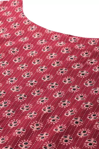 Women ethnic motifs printed kantha work dobby kurta