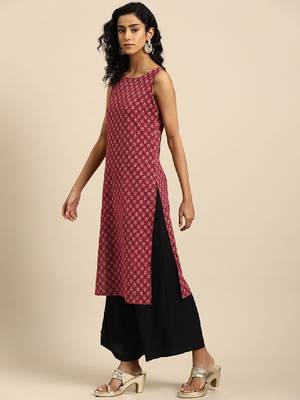 Women ethnic motifs printed kantha work dobby kurta 3