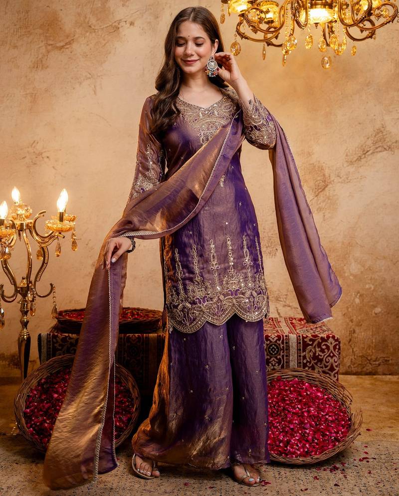 Purple color smart fendy fabric designer graceful partywear suit for trendy girlie looks