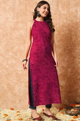 Bandhani printed cotton kurta