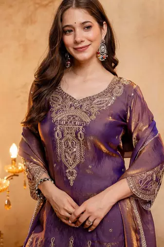 Purple color smart fendy fabric designer graceful partywear suit for trendy girlie looks