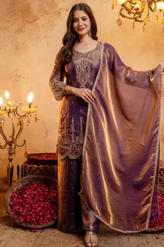 Purple color smart fendy fabric designer graceful partywear suit for trendy girlie looks