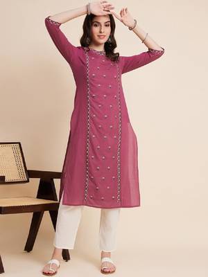 Floral embroidered cotton straight kurtas 1