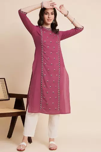 Floral embroidered cotton straight kurtas