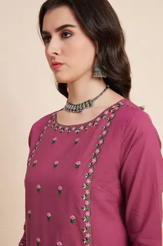 Floral embroidered cotton straight kurtas