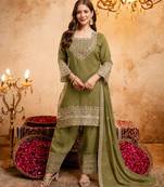 Mahendi color smart crunchy fabric designer graceful partywear suit for trendy girlie looks