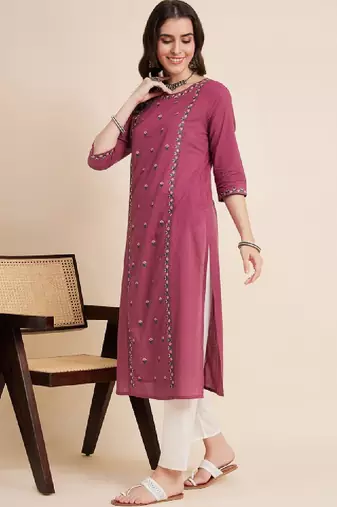 Floral embroidered cotton straight kurtas