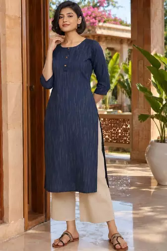 Women striped round neck kurta