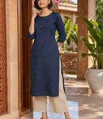 Women striped round neck kurta