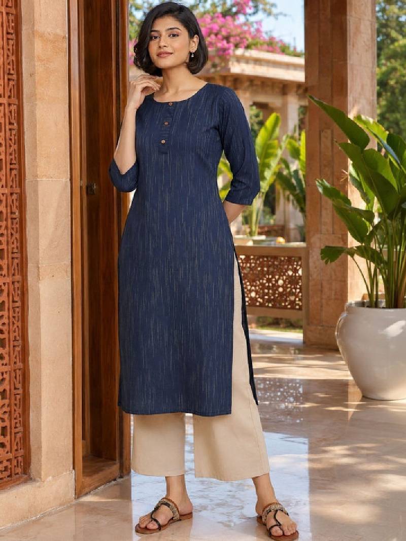 Women striped round neck kurta