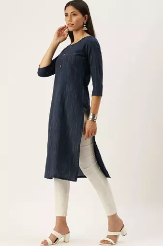 Women striped round neck kurta