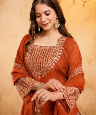 Orange color smart crunchy fabric designer graceful partywear suit for trendy girlie looks 3