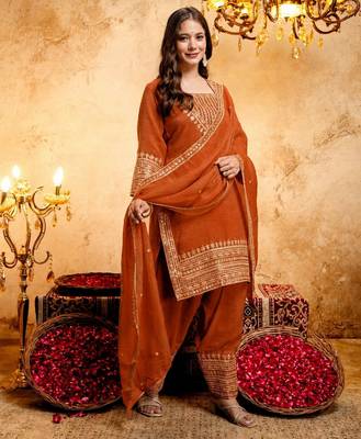 Orange color smart crunchy fabric designer graceful partywear suit for trendy girlie looks 5