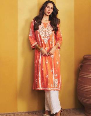 Sonam orange mulmul chikankari kurta 2
