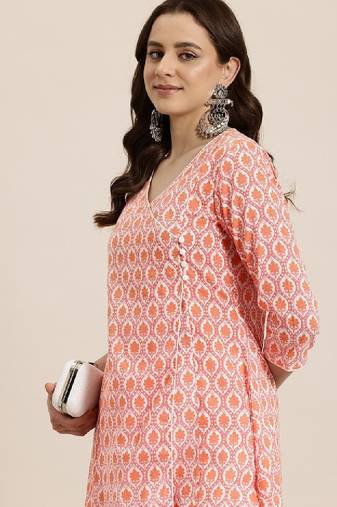 Floral printed angarakha pure cotton kurta