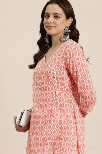 Floral printed angarakha pure cotton kurta