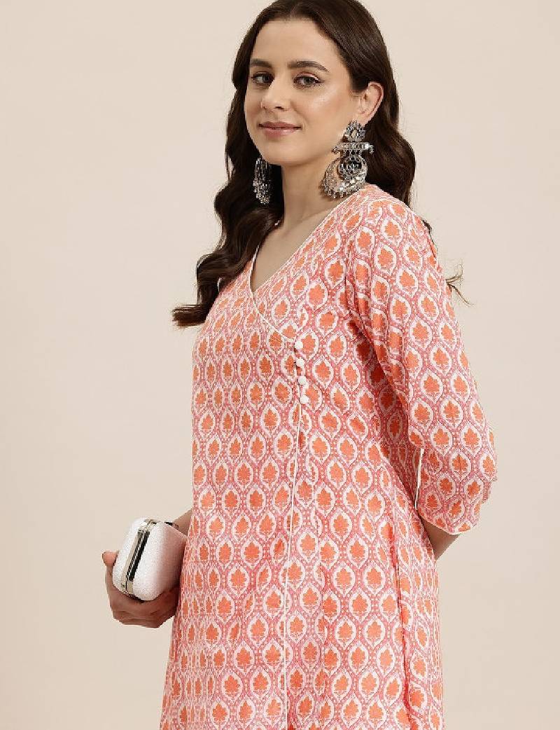 Floral printed angarakha pure cotton kurta